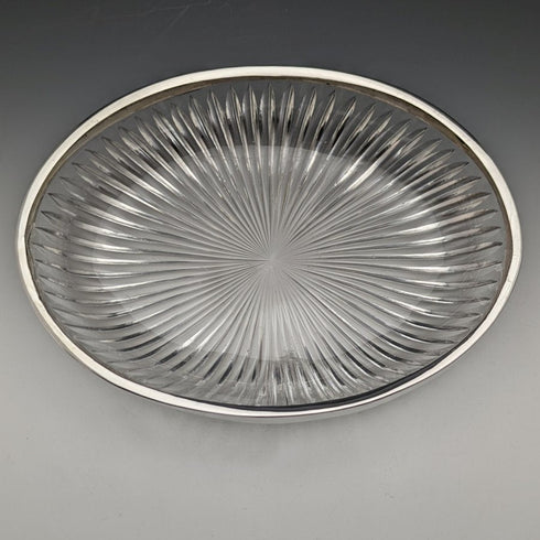 1909年 英国アンティーク 純銀装飾 大型カットグラスボウル 1265g Henry Manton